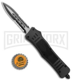 Atomic Defender Medium OTF Automatic Black Dagger - (3.25" Two-Tone) -Buck Knives Sales Store Atomic Defender Medium OTF Auto Black TT Dagger Serr GX 37395 jr bottlecap large