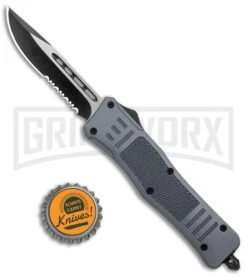 Atomic Defender Medium OTF Automatic Knife Gray - Two Tone Serr Drop Point 9 Atomic Defender Medium OTF Automatic Knife Gray - Two Tone Serr Drop Point -Buck Knives Sales Store Atomic Defender Medium OTF Auto Sand Brown TT DP Serr GX 37548 jr bottlecap large