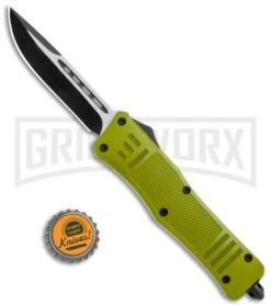Atomic Defender Medium OTF Automatic Knife OD Green - Two Tone Drop Point -Buck Knives Sales Store Atomic Defender OTF OD Green DP TT GX 36388 jr bottlecap large