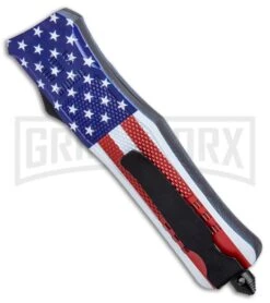 Atomic Defender Large OTF Automatic Knife Stars & Stripes - Two Tone Tanto -Buck Knives Sales Store Atomic Defender Stars and Stripes OTF Tanto TT GX 33488 jr side large