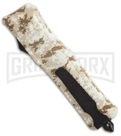 Atomic Defender Large OTF Automatic Knife Sand Digi Camo - Two Tone Dagger -Buck Knives Sales Store Atomic Defender dagger tan camo two tone plain BP 19369 er side large