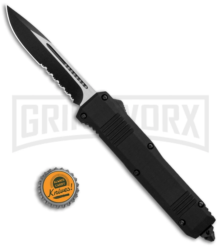Atomic Shield Large Drop Point Black OTF Automatic Knife - Two Tone Serrated 5 Atomic Shield Large Drop Point Black OTF Automatic Knife - Two Tone Serrated - Image 5