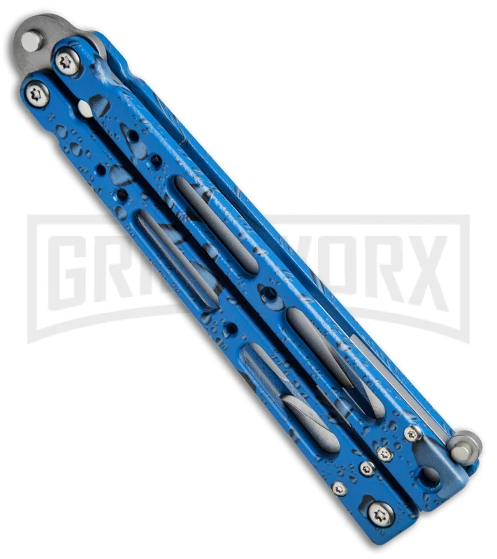 Bear OPS Bear Song IV Blue Raindrop Balisong Butterfly Knife - Tanto Bead Blast 2 Bear OPS Bear Song IV Blue Raindrop Balisong Butterfly Knife - Tanto Bead Blast - Image 2
