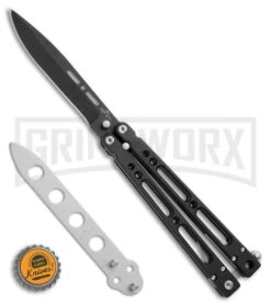 Bear OPS Bear Song IV Black Balisong Butterfly Knife W/Trainer - Black Plain 11 Bear OPS Bear Song IV Black Balisong Butterfly Knife W/Trainer - Black Plain -Buck Knives Sales Store Bear Ops Bear Song IV Butterfly Black Aluminum Trainer Black BHQ 75569 jr bottlecap large