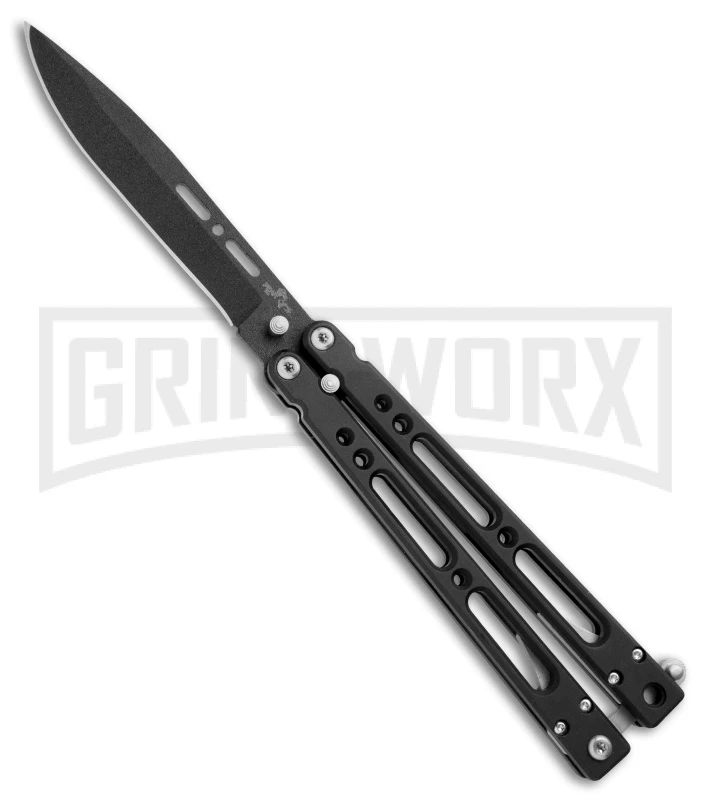 Bear OPS Bear Song IV Black Balisong Butterfly Knife W/Trainer - Black Plain 2 Bear OPS Bear Song IV Black Balisong Butterfly Knife W/Trainer - Black Plain - Image 2