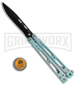 Bear Ops Bear Song IV Cyan Speckle Blue Butterfly Knife - Black -Buck Knives Sales Store Bear Ops Bear Song IV Butterfly Cyan Speckle Blue Black B 400 AICY B BHQ 83465 jr bottlecap large