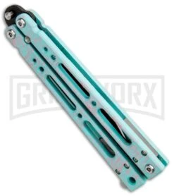 Bear Ops Bear Song IV Cyan Speckle Blue Butterfly Knife - Black -Buck Knives Sales Store Bear Ops Bear Song IV Butterfly Cyan Speckle Blue Black B 400 AICY B BHQ 83465 jr side large