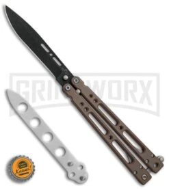 Bear OPS Bear Song IV Dark Sand Balisong Butterfly Knife W/Trainer - Black Plain -Buck Knives Sales Store Bear Ops Bear Song IV Dark Sand trainer black BHQ 78830 er bottlecapp large