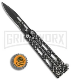 Bear OPS Bear Song IV Sim. Carbon Fiber Small Butterfly Knife - Black Plain -Buck Knives Sales Store Bear Ops Bear Song IV small sim carbon fiber black BHQ 75950 er bottlecap large