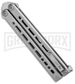 Bear Ops Bear Song VIII Gray Butterfly Knife - Bayonet Satin Plain -Buck Knives Sales Store Bear Ops Bear Song VIII Butterfly Bayo Satin B 820 SS S BHQ 102071 jr side large