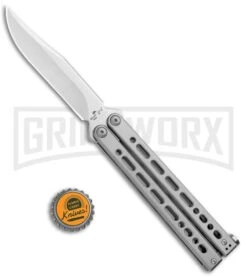 Bear Ops Bear Song VIII Gray Butterfly Knife - Clip Point Satin Plain -Buck Knives Sales Store Bear Ops Bear Song VIII Butterfly DP Satin B 800 SS S BHQ 102069 jr bottlecap large