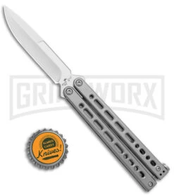 Bear Ops Bear Song VIII Small Gray Butterfly Knife - Bayonet Satin Plain -Buck Knives Sales Store Bear Ops Bear Song VIII Small Butterfly Gray Satin Bayo BHQ 145125 jr bottlecap large