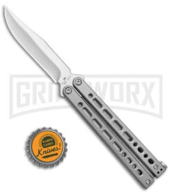 Bear Ops Bear Song VIII Small Gray Butterfly Knife - Clip Point Satin Plain -Buck Knives Sales Store Bear Ops Bear Song VIII Small Butterfly Gray Satin CP BHQ 145121 jr bottlecap large