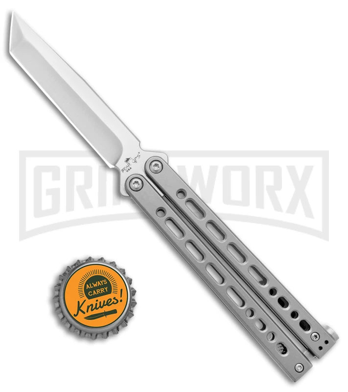 Bear Ops Bear Song VIII Small Gray Butterfly Knife - Tanto Satin Plain 4 Bear Ops Bear Song VIII Small Gray Butterfly Knife - Tanto Satin Plain - Image 4