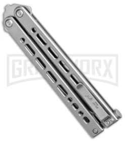 Bear Ops Bear Song VIII Small Gray Butterfly Knife - Tanto Satin Plain 6 Bear Ops Bear Song VIII Small Gray Butterfly Knife - Tanto Satin Plain -Buck Knives Sales Store Bear Ops Bear Song VIII Small Butterfly Gray Satin Tanto BHQ 145127 jr side large