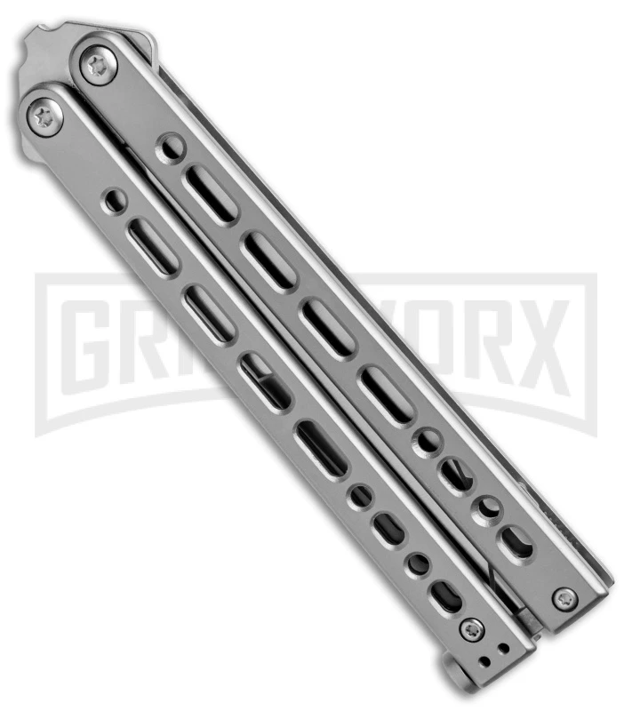 Bear Ops Bear Song VIII Small Gray Butterfly Knife - Tanto Satin Plain 2 Bear Ops Bear Song VIII Small Gray Butterfly Knife - Tanto Satin Plain - Image 2