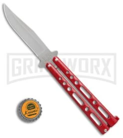 Bear & Son Knives Red Large 117 Balisong Butterfly Knife - Satin Plain 4TH18 -Buck Knives Sales Store Bear Son 117 large butterfly knife red satin BHQ 72584 er bottlecap large
