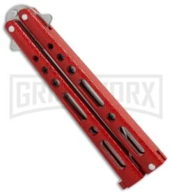 Bear & Son Knives Red Large 117 Balisong Butterfly Knife - Satin Plain 4TH18 -Buck Knives Sales Store Bear Son 117 large butterfly knife red satin BHQ 72584 er spine large