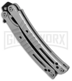 Bear OPS Bear-Song VI Gray Butterfly Knife - Black Plain -Buck Knives Sales Store Bear Son Breeden B 600 AIBK B 35033 BHQ 51711 jr side large