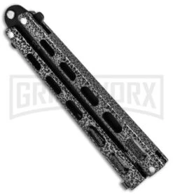 Bear & Son 115 Tanto Silver Vein Butterfly Knife - Black Plain -Buck Knives Sales Store Bear Son Large Butterfly Silver Speckle Black Tanto 115TAN BHQ 52096 jr side large