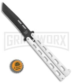 Bear & Son 115TANW White Butterfly Knife - Tanto Black Plain -Buck Knives Sales Store Bear Son Large Butterfly tanto white black BHQ 76613 er bottlecap large