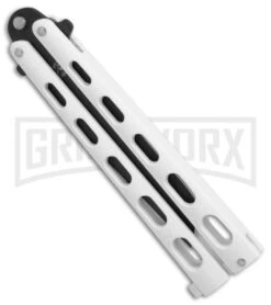Bear & Son 115TANW White Butterfly Knife - Tanto Black Plain -Buck Knives Sales Store Bear Son Large Butterfly tanto white black BHQ 76613 er spine large
