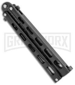 Bear & Son 115TAND Tanto Black Butterfly Knife - Damascus Plain 6 Bear & Son 115TAND Tanto Black Butterfly Knife - Damascus Plain -Buck Knives Sales Store Bear Son Tanto Butterfly Blk Dmscs 115TAND BHQ 50075 jr side 1 large