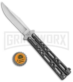 Bear & Son Knives Gray Large 117 Balisong Butterfly Knife - Satin Plain -Buck Knives Sales Store Bear and Son 117 Large Butterfly Gray Satin BC117 BHQ 39154 jr bottlecap large