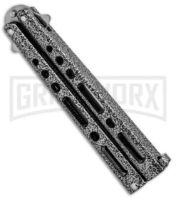 Bear & Son Knives Gray Large 117 Balisong Butterfly Knife - Satin Plain -Buck Knives Sales Store Bear and Son 117 Large Butterfly Gray Satin BC117 BHQ 39154 jr side large