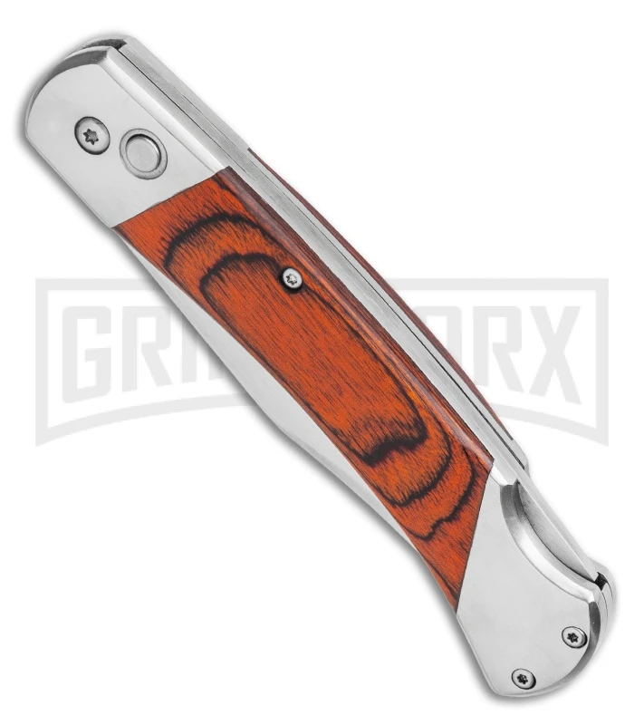 Bear And Son Rosewood Automatic Lockback Knife - Satin Plain 2 Bear And Son Rosewood Automatic Lockback Knife - Satin Plain - Image 2