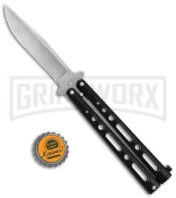 Bear & Son Butterfly Knife Black Steel - Clip Point Plain -Buck Knives Sales Store Bear and Son Butterfly Black SW BHQ 135110 jr bottlecap large
