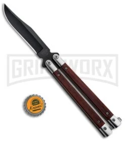Bear And Son Cocobolo Wood Balisong Butterfly Knife - Black Plain -Buck Knives Sales Store Bear and Son Butterfly Cocobolo Wood Handles Black CB17 BHQ 0888 jr bottlecap large