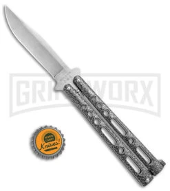 Bear & Son Knives Gray 117 Balisong Butterfly Knife - Stone Wash Plain -Buck Knives Sales Store Bear and Son Butterfly Gray SW BHQ 139093 jr bottlecap large