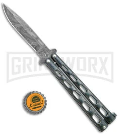 Bear & Son 115GXD Galaxy Butterfly Knife - Damascus Plain -Buck Knives Sales Store Bear and Son Butterfly Knife Black Sparkles Damascus DP BHQ 141054 jr bottlecap large