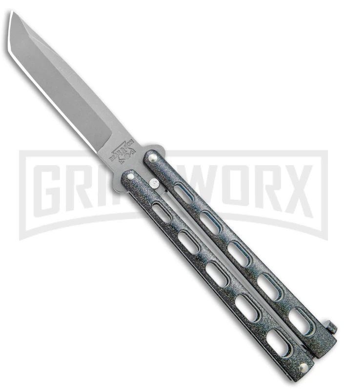 Bear & Son 114 Galaxy Butterfly Knife - Stonewash Tanto Plain 1 Bear & Son 114 Galaxy Butterfly Knife - Stonewash Tanto Plain