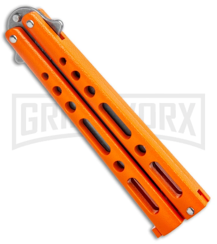 Bear & Son Butterfly Knife Orange Steel - Clip Point Plain 2 Bear & Son Butterfly Knife Orange Steel - Clip Point Plain - Image 2