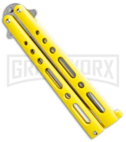 Bear & Son Knives Yellow Large 117 Balisong Butterfly Knife - Stonewash Plain -Buck Knives Sales Store Bear and Son Butterfly Yellow SW BHQ 138996 jr side large