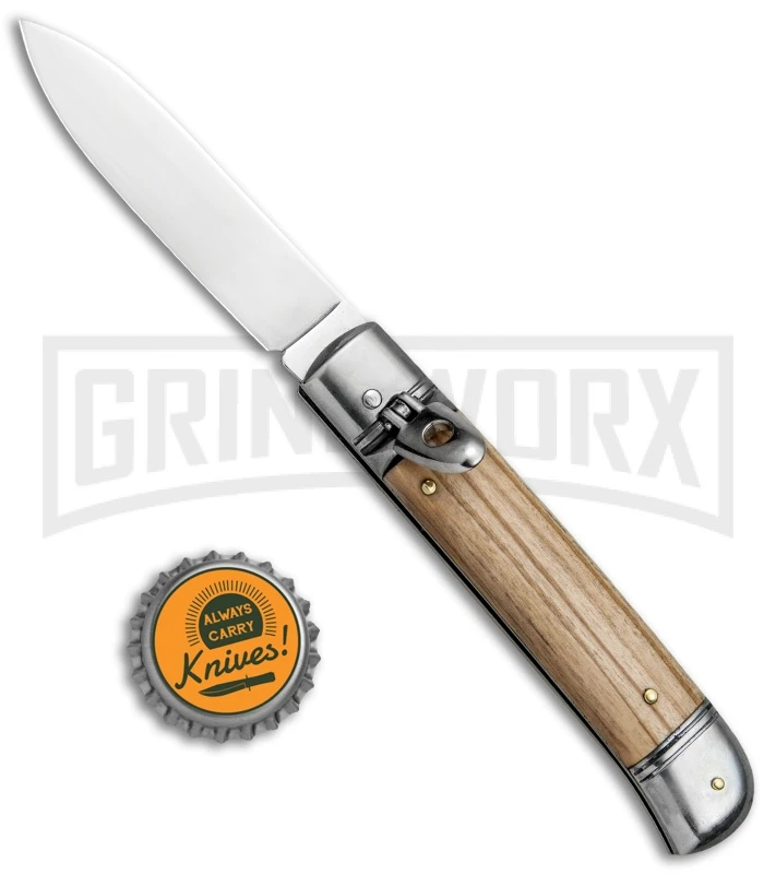 SKM 8" Italian Stiletto Lever Lock Olive Wood Automatic Knife - Polish Flat 4 SKM 8" Italian Stiletto Lever Lock Olive Wood Automatic Knife - Polish Flat - Image 4