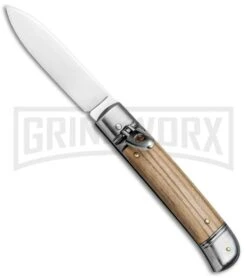 SKM 8" Italian Stiletto Lever Lock Olive Wood Automatic Knife - Polish Flat