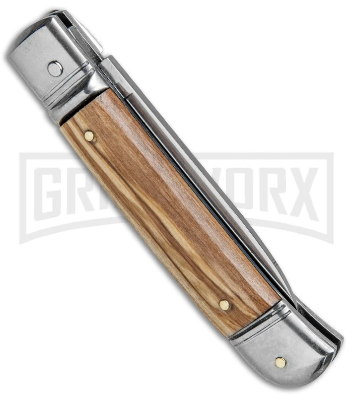 SKM 8" Italian Stiletto Lever Lock Olive Wood Automatic Knife - Polish Flat 3 SKM 8" Italian Stiletto Lever Lock Olive Wood Automatic Knife - Polish Flat - Image 3