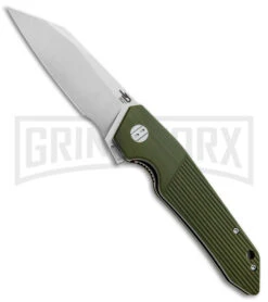 Bestech Knives Barracuda Green Liner Lock Knife - Stonewash Plain