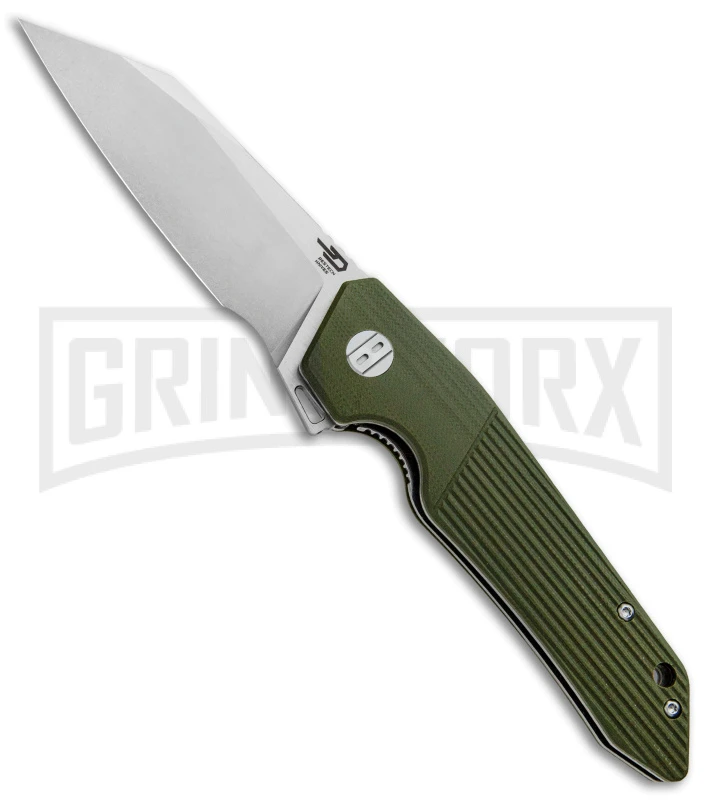 Bestech Knives Barracuda Green Liner Lock Knife - Stonewash Plain 1 Bestech Knives Barracuda Green Liner Lock Knife - Stonewash Plain