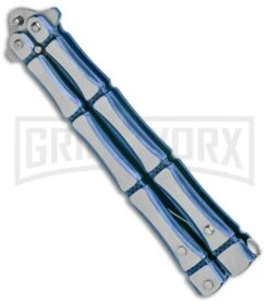 Blue Bone Balisong Drop Point Butterfly Knife - 2 Tone Plain -Buck Knives Sales Store Blue Bone Balisong DP Butterfly TT Plain GX 37371 jr side large