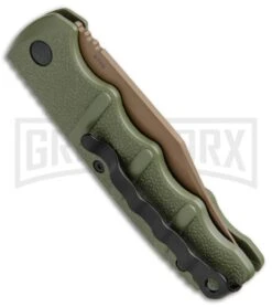 Boker Kalashnikov Desert Warrior Bowie Automatic Knife - Copper Plain -Buck Knives Sales Store Boker Kalashnikov Bowie Auto Desert Warrior OD Green Copper 01KALS22N BHQ 17106 jr side 2 large