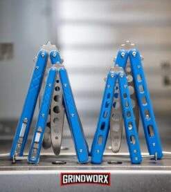 Boker Plus Mini Balisong Blue Skeletonized Trainer Knife - Satin Dull -Buck Knives Sales Store Boker Plus Balisong Trainer Butterfly Knife Blue G 10 Satin 01BO713 BHQ 99634 kp cnc web large