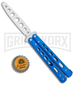 Boker Plus Mini Balisong Blue Skeletonized Trainer Knife - Satin Dull -Buck Knives Sales Store Boker Plus Mini Balisong Trainer Blue Holes G 10 Satin 01BO715SOI BHQ 99636 jr bottlecap large