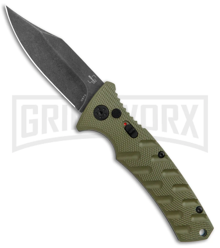 Boker Plus Strike OD Green Automatic Knife - Bowie Black Stonewash Plain 1 Boker Plus Strike OD Green Automatic Knife - Bowie Black Stonewash Plain