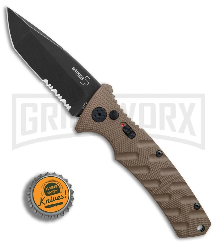Boker Plus Strike Coyote Brown Automatic Knife - Tanto Black SW Serr 4 Boker Plus Strike Coyote Brown Automatic Knife - Tanto Black SW Serr - Image 4