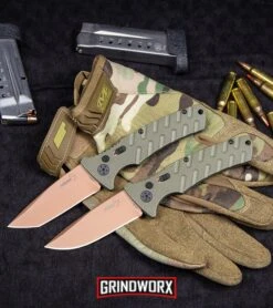 Boker Plus Strike Desert Warrior OD Green Automatic Knife - Tanto Copper Plain -Buck Knives Sales Store Boker Strike Drop Point Desert Warrior Automatic Knife OD Green Copper BHQ 70998 kp tactical webv large 1