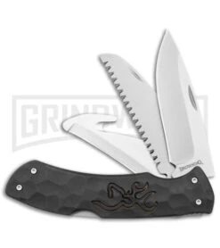 Browning Primal Kodiak Black Rubber 3-in-1 Hunting Pocket Knife Satin Plain